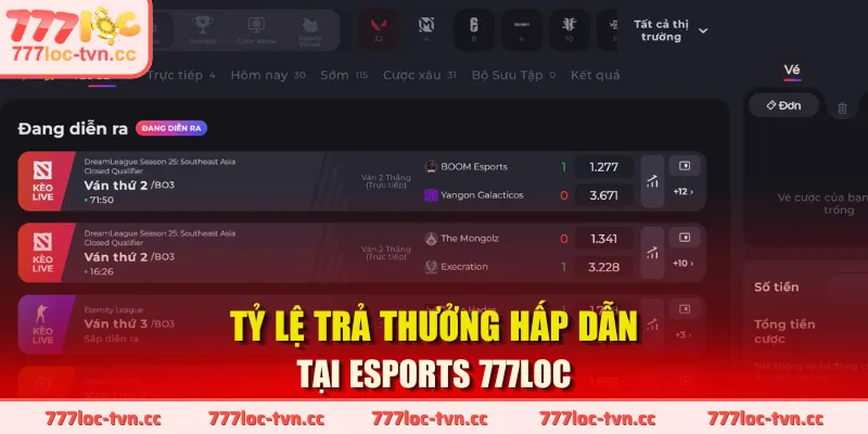 Tỷ lệ trả thưởng hấp dẫn tại Esports 777LOC